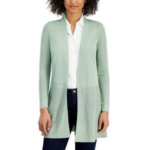 Anne Klein Monterey Open-Front Longline Cardigan - Jade Stone, M